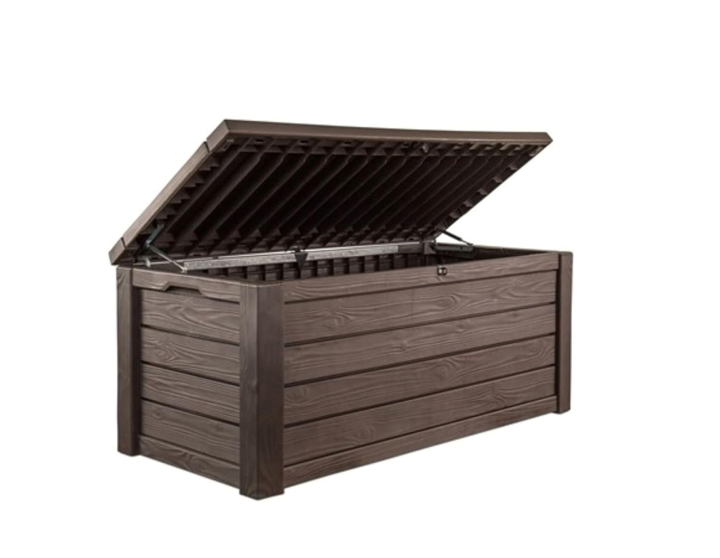 Keter 150 Gallon Resin Large Deck Box Organization and Storage Box for Patio, Outdoor Cushions, Garden Tools, Brown | Brown, Resin, Large, Weatherproof, Lockable, Hydraulic Pistons, Easy Assembly, Organization, Patio Cushions Storage