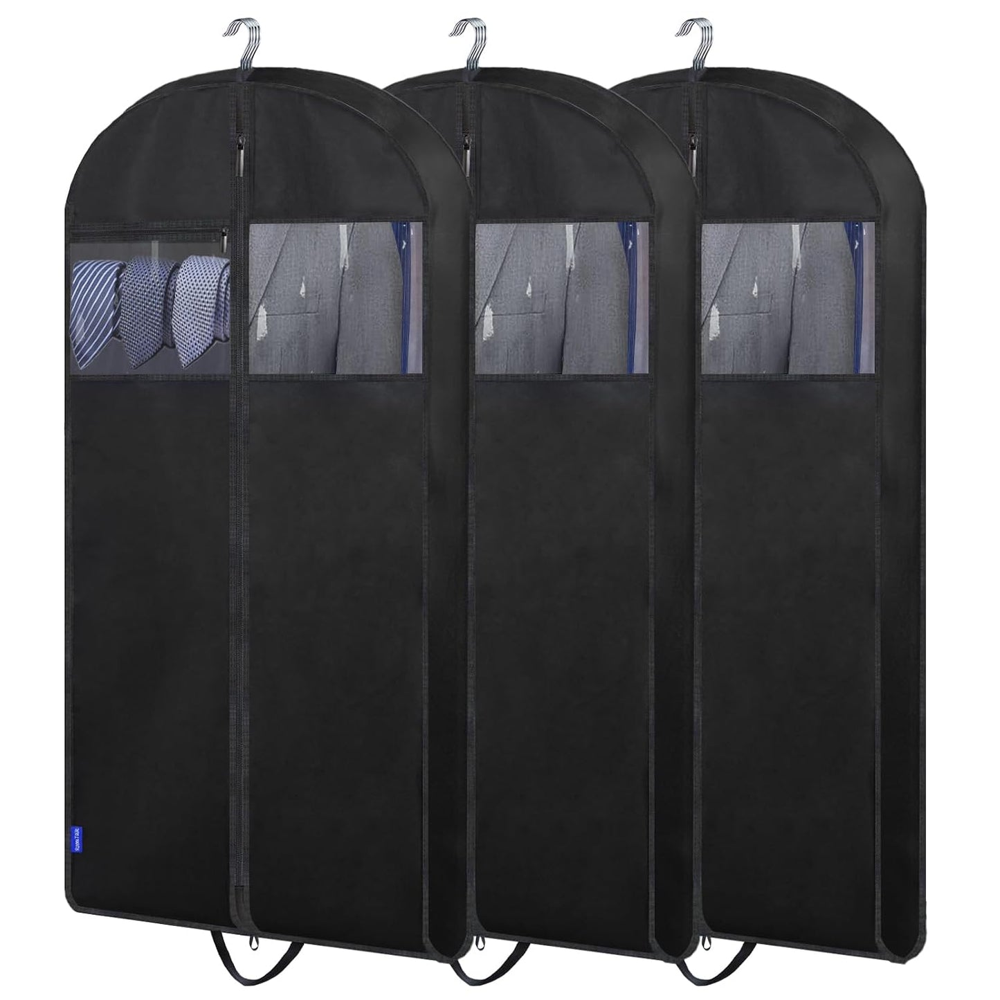 45" Suit Bags for Closet Storage and Travel, Gusseted Garment Bags with Large Back Pocket for Hanging Clothes, Suit Cover With Handles for Suits, Tuxedos, Coats, Shirts, Dresses (Black 3Pack)