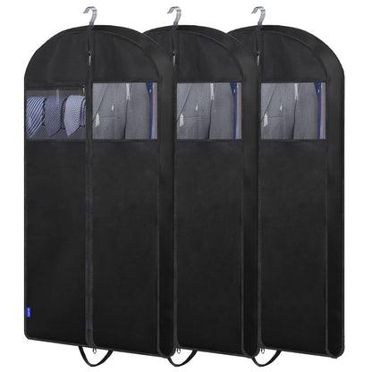 45" Suit Bags for Closet Storage and Travel, Gusseted Garment Bags with Large Back Pocket for Hanging Clothes, Suit Cover With Handles for Suits, Tuxedos, Coats, Shirts, Dresses (Black 3Pack)