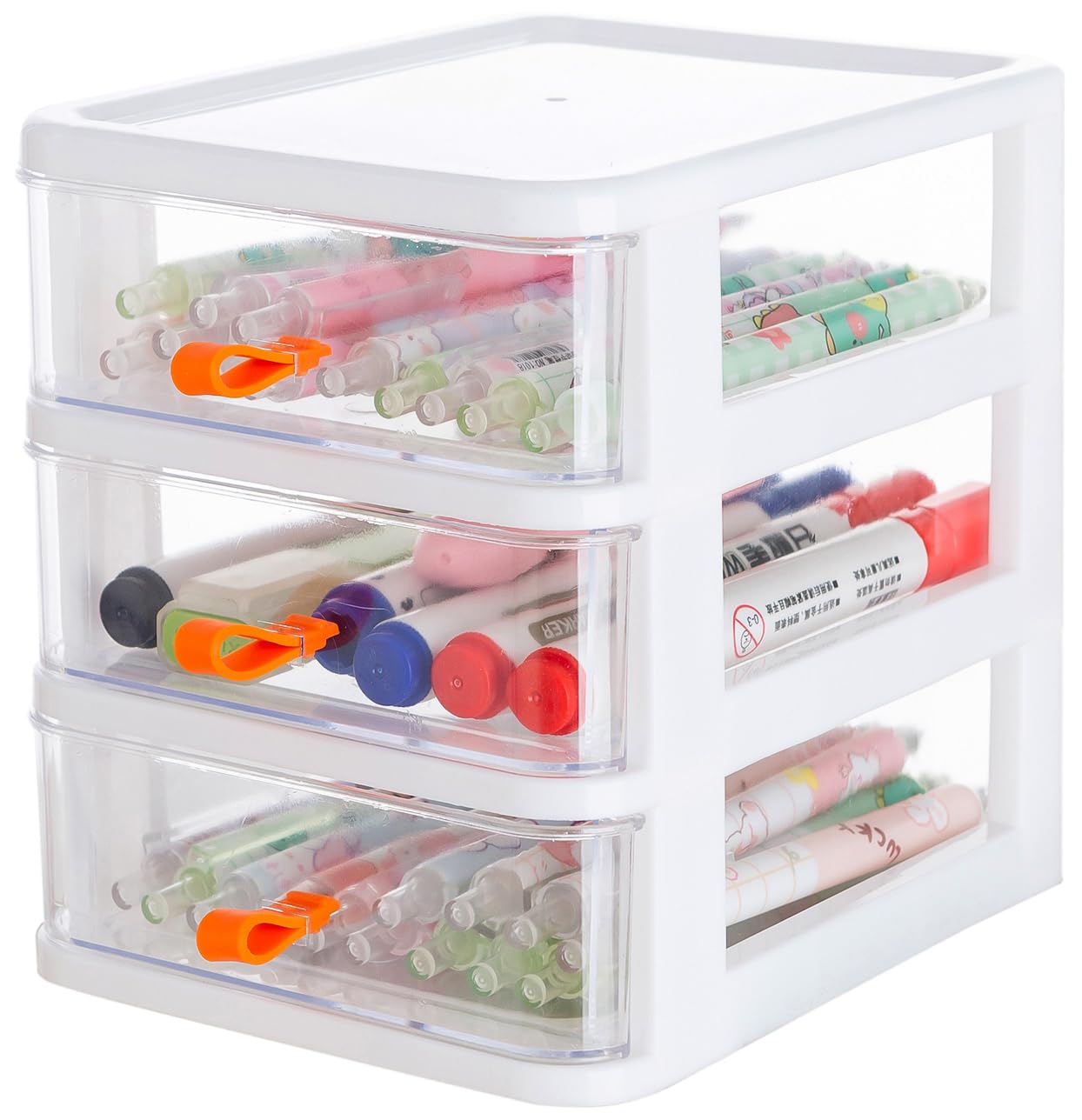 Gagee 3 Drawer Mini Desktop Unit, Clear/White Frame | Plastic Dressers with Drawers, For Arts and Crafts, Small Tools Storage, Sewing Accessories, Stationary and Hardware