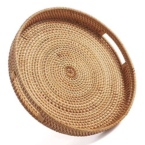 Coffee Table Tray Round Rattan Ottoman Tray Woven... (Natural | Rattan)