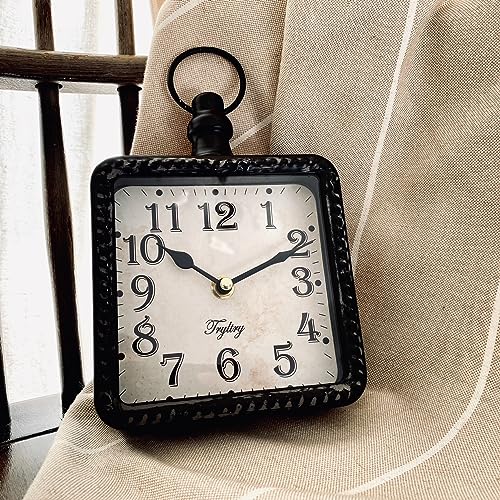 Retro Rectangle Metal Silent Small Wall Clock Black Rectangle | Battery Operated Vintage Decor Wall Clocks, Antique Old Design Style, for Farmhouse,Kitchen,Bedroom,Bathroom Rectangle
