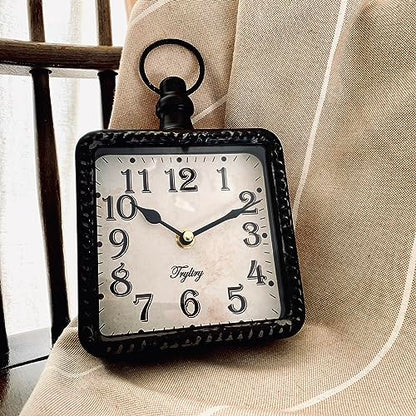 Retro Rectangle Metal Silent Small Wall Clock Black Rectangle | Battery Operated Vintage Decor Wall Clocks, Antique Old Design Style, for Farmhouse,Kitchen,Bedroom,Bathroom Rectangle