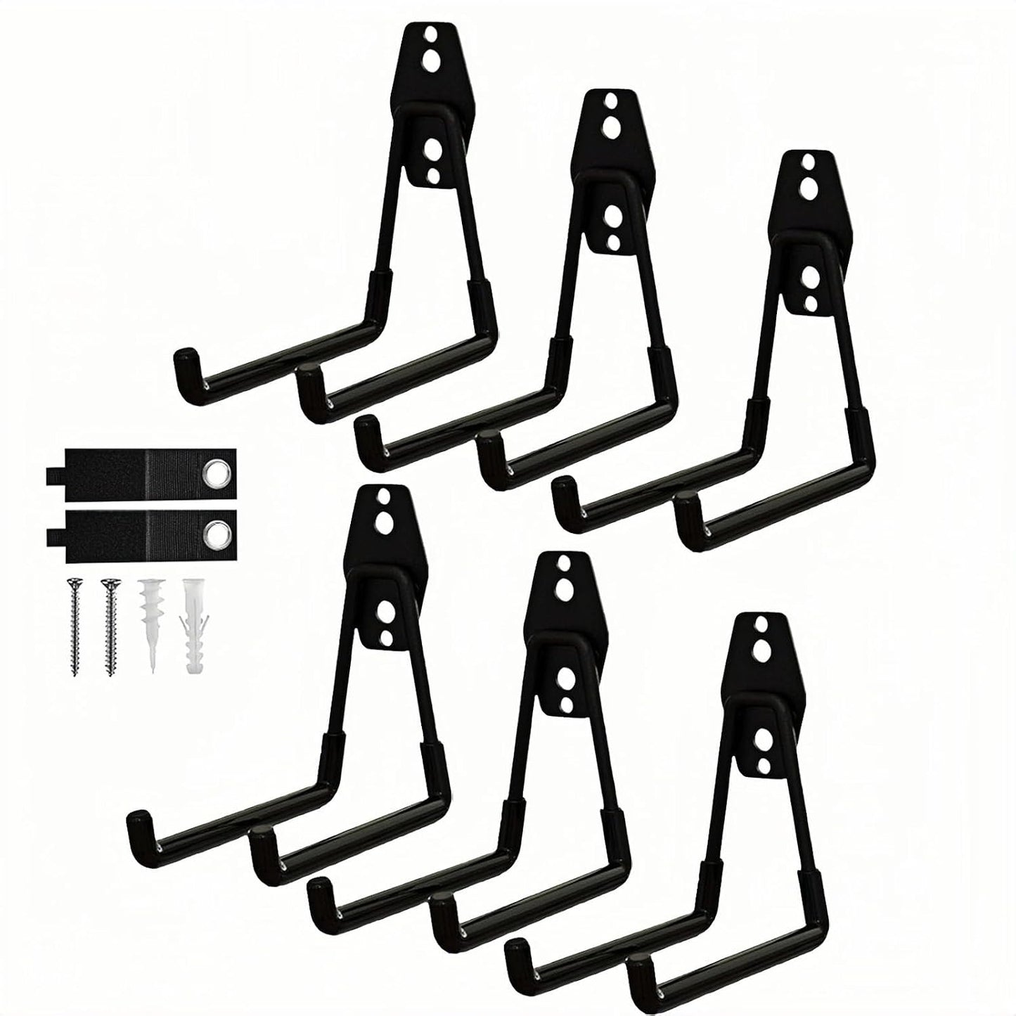 6 Pack Garage Hooks Heavy Duty with Anti-Slip Coating, Steel Utility Ladder Hooks for Hanging Garden Tools, Hoses, Ropes, Bikes and More (5.3in)