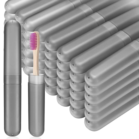 Sieral 90 Pack Travel Toothbrush Case Holder - Bulk Breathable Portable Toothbrush Storage Plastic Container for Home, Outdoor, Travel, Trip, Camping, 8 x 1.2 Inch (Gray)