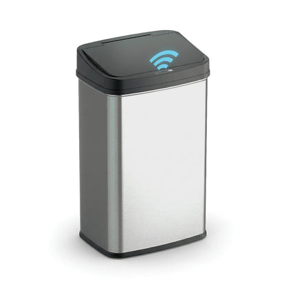 Ninestars 13 Gallon Automatic Trash Can, 50L Touchless Motion Sensor Garbage Can with Odor-Sealing Lid, Rectangular Stainless Steel, Black Trim