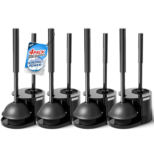 FORASTO 2 in 1 Toilet Brush and Plunger Set, Extended Handle Combo, 4 Pack