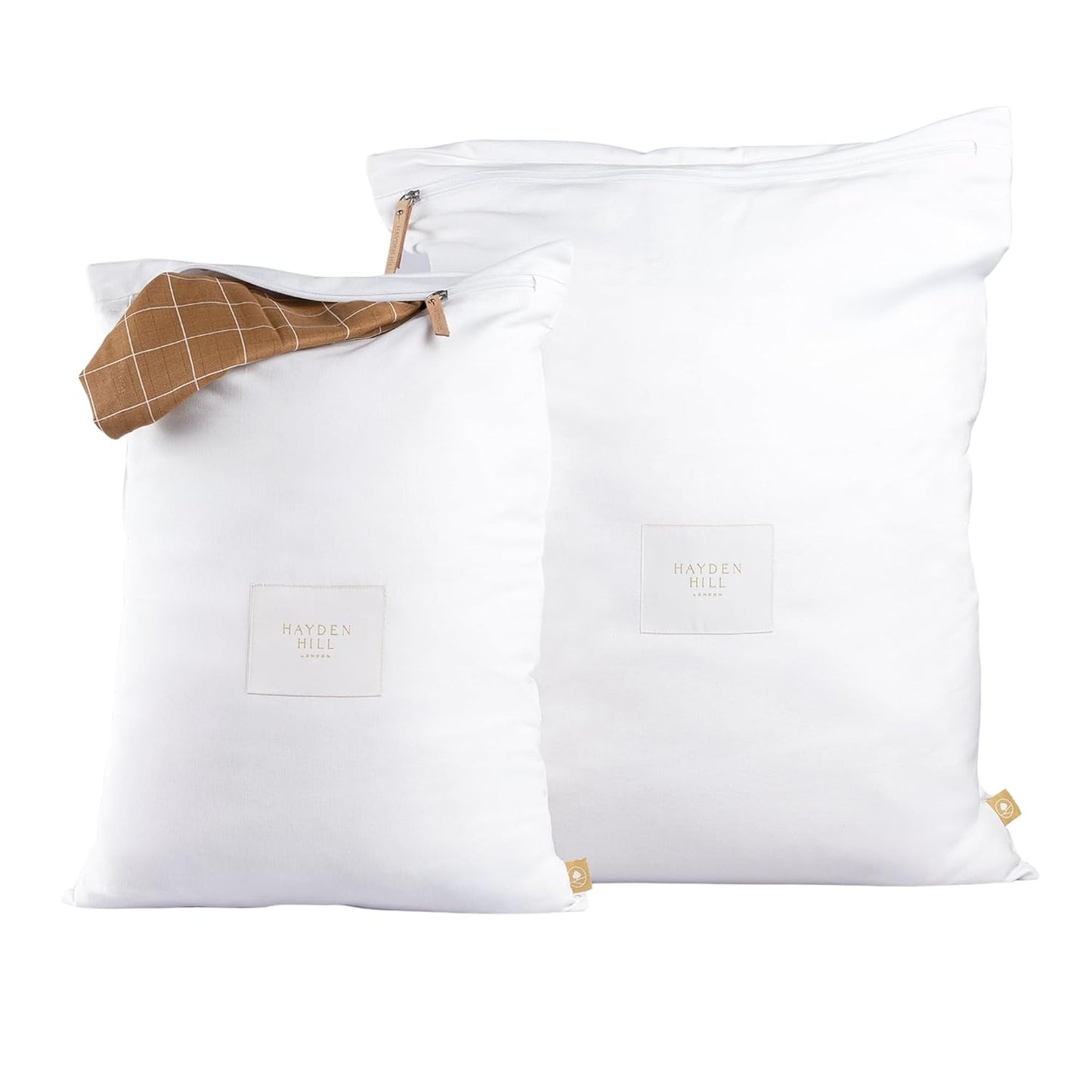 Luxury Organic Cotton Travel Laundry Bags, Small & Large 2 Pack | Dirty Laundry Bag For Travel & Home, Zippered, Internal Pocket, Fits Luggage and Suitcase, Certified Carbon Neutral, White