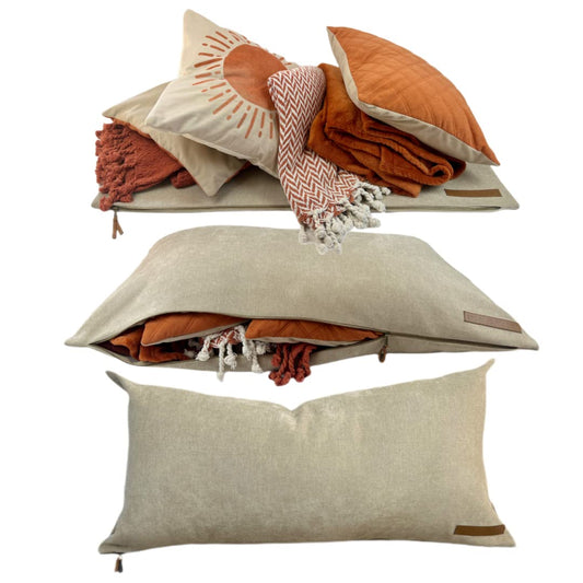 THE STORAGE PILLOW XL zippered storage Pillowcase... (Neutral Tan)