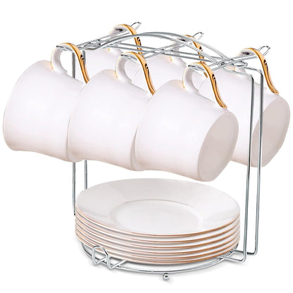 Tea Cups and Saucers Holder,Metal Tea Cups Coffee Cups Rack,Organizer for Coffee Cup Spoon and Saucers (Silver)