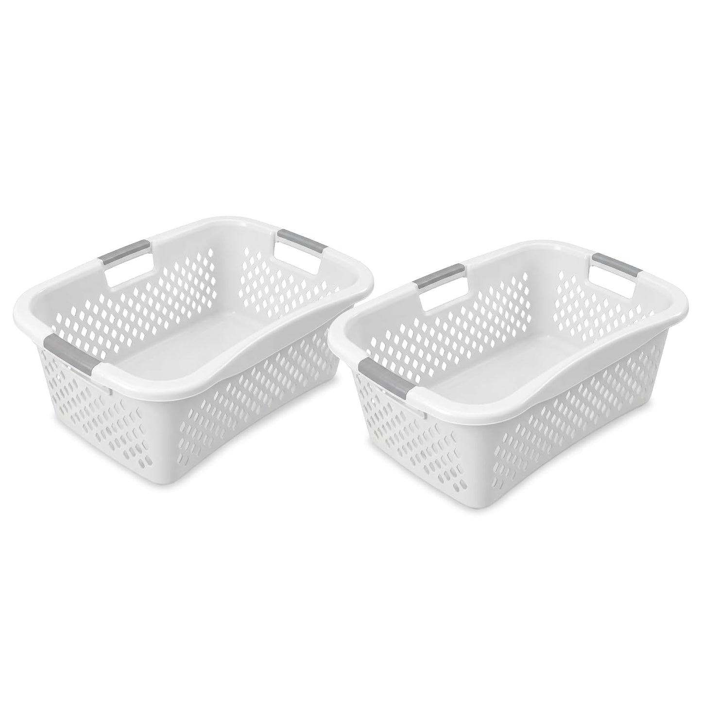Home Logic 1.5 Bushel Plastic Laundry Basket Front Load, Large Laundry Hamper with Handles, Ventilated Clothes Organizer for Bedroom Bathroom Closet, 2 Pack, White