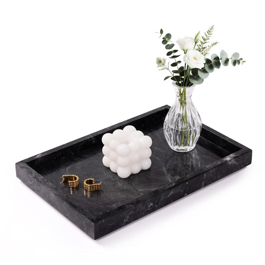 Marble Bathroom Tray for Countertop & Home Decor,... (Gray Black | Marble)