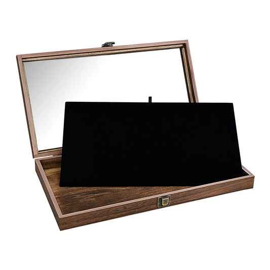 Wood Jewelry Display Case with Tempered Glass Top,... (1) Brown | Wood)