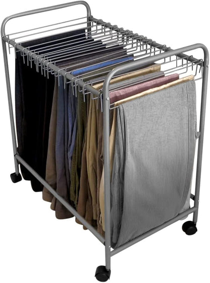 Evelots Rolling Pants Rack with 20 Hangers, Jean and Skirt Closet Organizer | Rolling pants rack includes 20 hangers to organize jeans, skirts and trousers while maximizing closet space and easier access