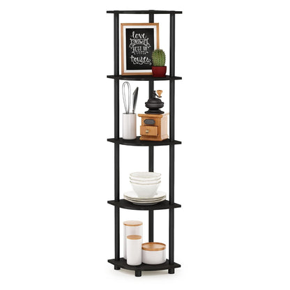 Furinno TURN-N-TUBE Corner Shelf, 5-Tier Corner Bookshelf, Open Storage Shelves, for Organization and Storage, Living Room, Home Office, Garage, Bedroom, Espresso