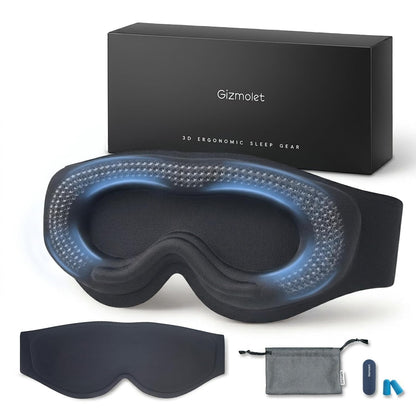 Weighted Sleep Mask for Sleeping, 3D Deep Eye Cups Ultimate Blackout Eye Mask, Lash Extensions & Hair Friendly, Pressure-Relieving Fit for Shift Work/Daytime Sleep/Travel, Black