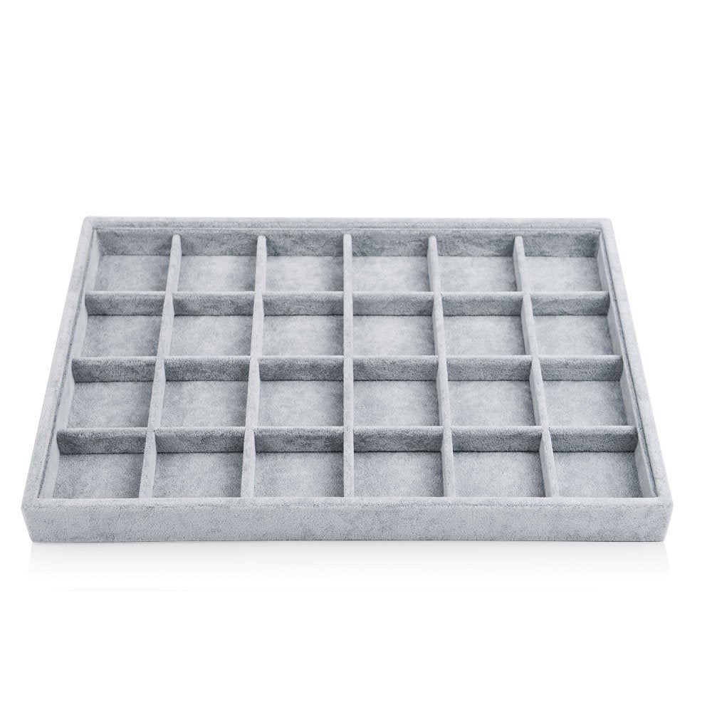 Oirlv Velvet Jewelry Tray for Drawer,Rings Earrings Organizer,24 Grids | Stackable and Portable, Ideal for Retail Showcase, Trade Shows and Personal Jewelry Collection,Fits Nicely in Dresser Drawer