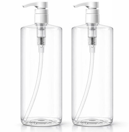 Bar5F Pump Bottle (2-Pack 32-Ounce 1-Liter) Empty for Shampoo Conditioner Body Wash Lotion BPA-Free Crystal-Clear