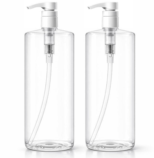 Bar5F Pump Bottle (2-Pack 32-Ounce 1-Liter) Empty for Shampoo Conditioner Body Wash Lotion BPA-Free Crystal-Clear