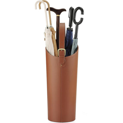 Brown Artificial Leather Tall Umbrella Holer Entryway Indoor for Business Office,22.4 Inch Umbrella Stand Entryway with Removable Water Tray 2 Hooks
