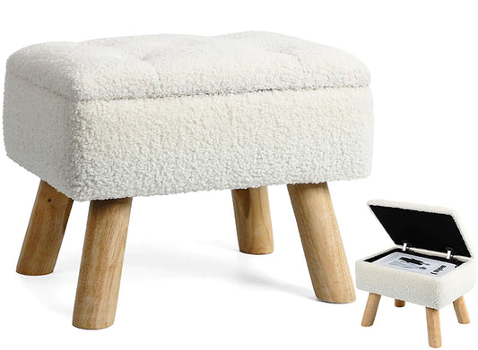 Storage Ottoman, Small Foot Stool Ottoman with Sto... (Cream)