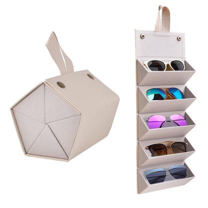 Kenpal Sunglasses Storage Organizer Holder Foldable Travel Case with 5 Slot Compartments for Multiple Glasses
