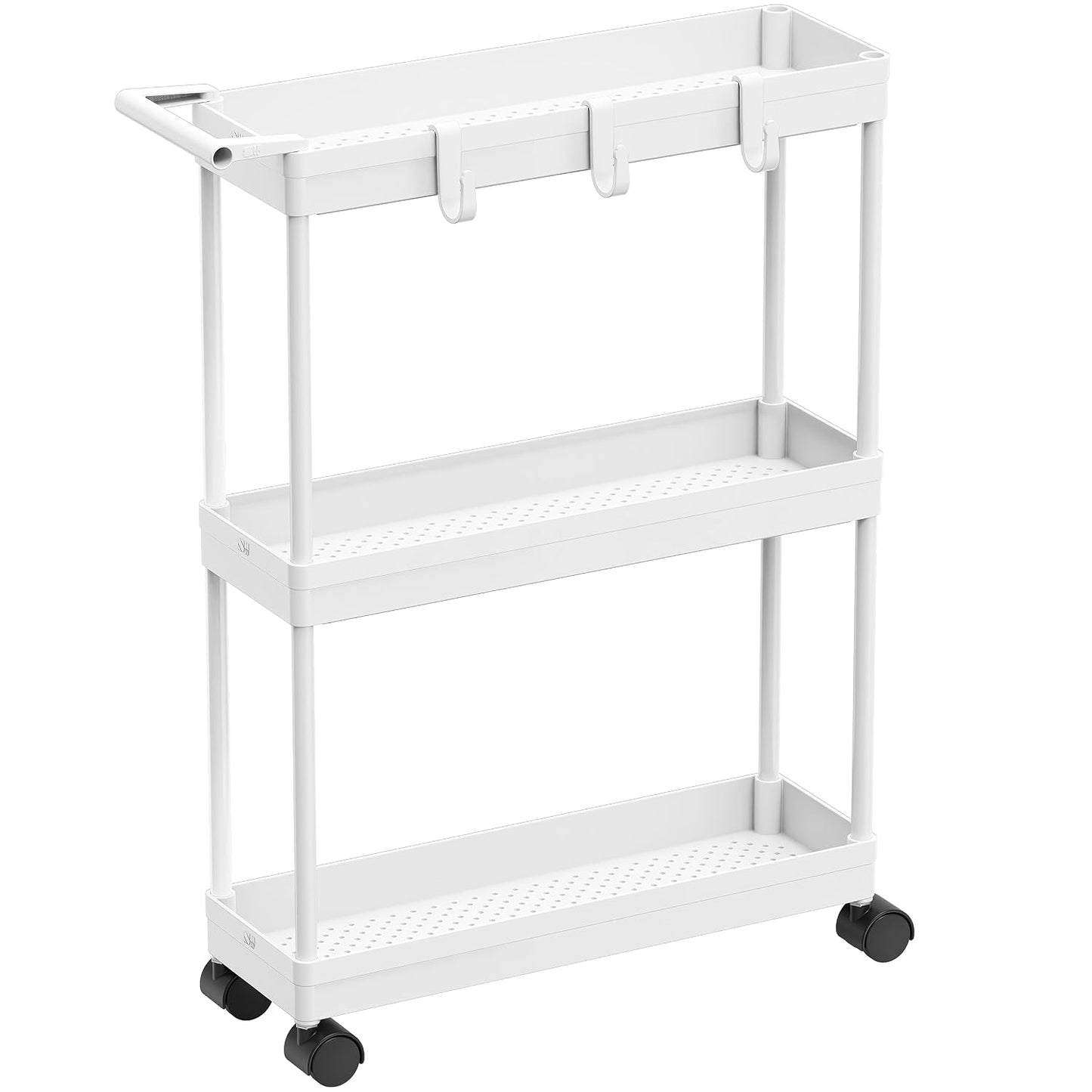 Simple Houseware 3-Tier Slim Rolling Cart w/Handle 5.5" Wx27.5 H, White | Storage Cart for Narrow Space (5.5-Inch Wide) Kitchen, Bathroom, Laundry Room
