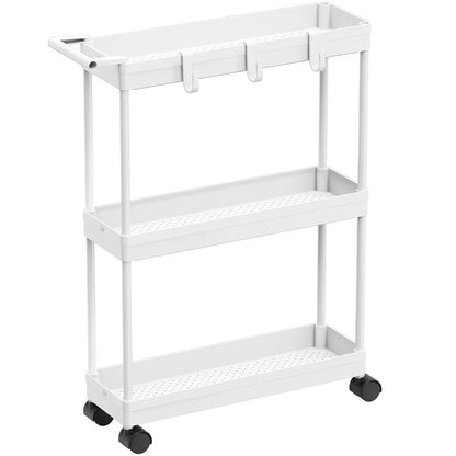 Simple Houseware 3-Tier Slim Rolling Cart w/Handle 5.5" Wx27.5 H, White | Storage Cart for Narrow Space (5.5-Inch Wide) Kitchen, Bathroom, Laundry Room