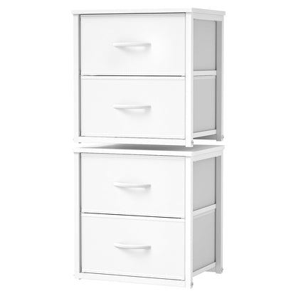 2-Pack Stackable Storage Drawers (4 Drawers Total), White Closet Organizer with Wooden Top & Metal Frame, Freestanding or Stackable Dresser for Bedroom, Living Room, Under Bed