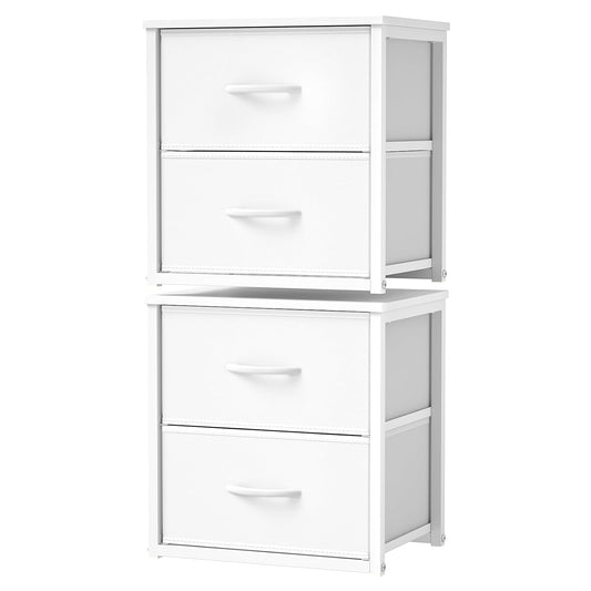2-Pack Stackable Storage Drawers (4 Drawers Total), White Closet Organizer with Wooden Top & Metal Frame, Freestanding or Stackable Dresser for Bedroom, Living Room, Under Bed