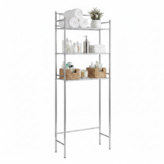 Honey-Can-Do 3-Tier Metal Bathroom Shelf Space Saver, Over The Toilet Storage Rack Organizer, Adjustable Chrome Wire Shelving Unit for Towels & Toiletries, 9.5 x 23 x 60 in