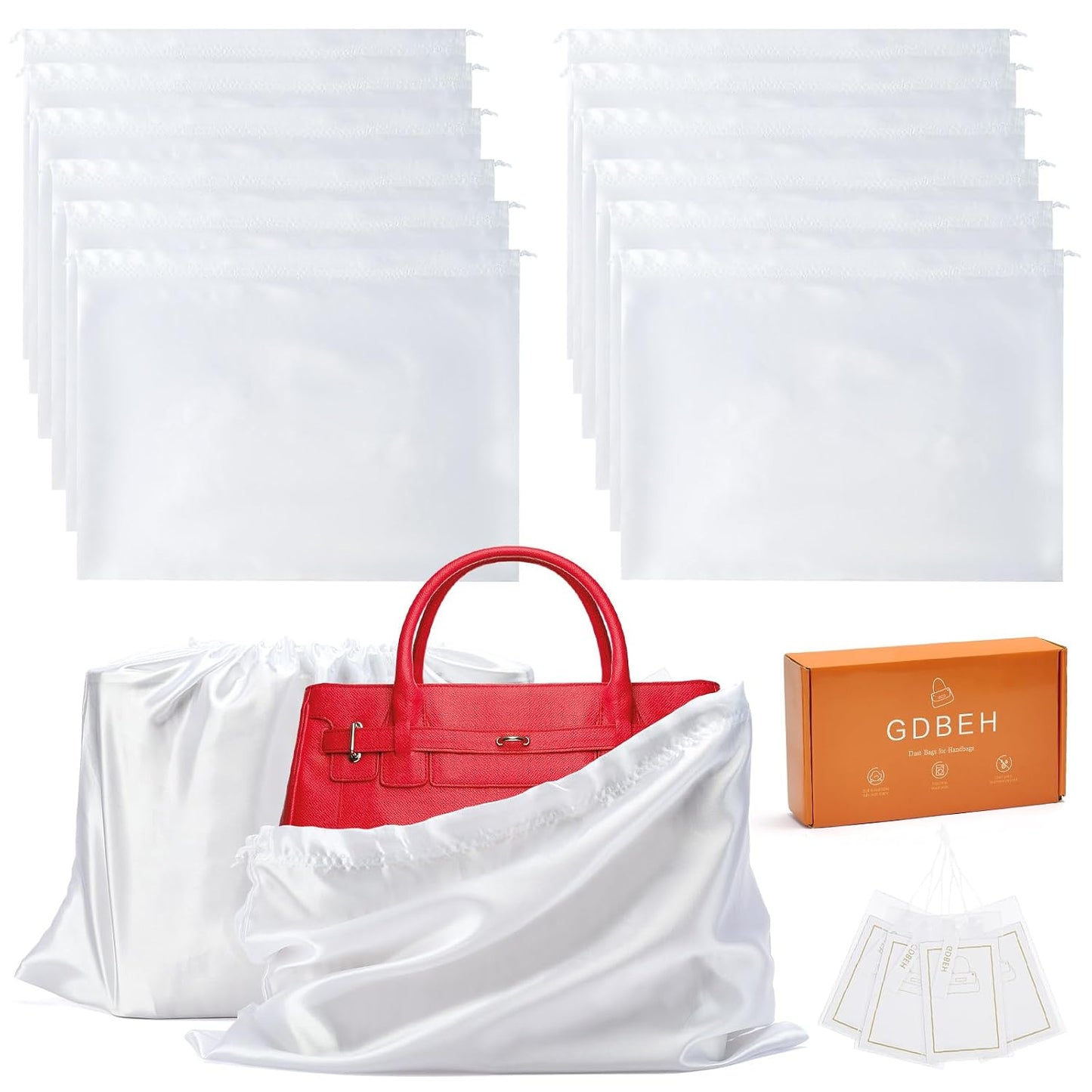 12 Pack Dust Bags for Handbags Travel Storage Pouch Silk Cloth Bag | Drawstring Large Storage Pouch for Handbag Purse Shoes Boots, White 19.6x15.7inch