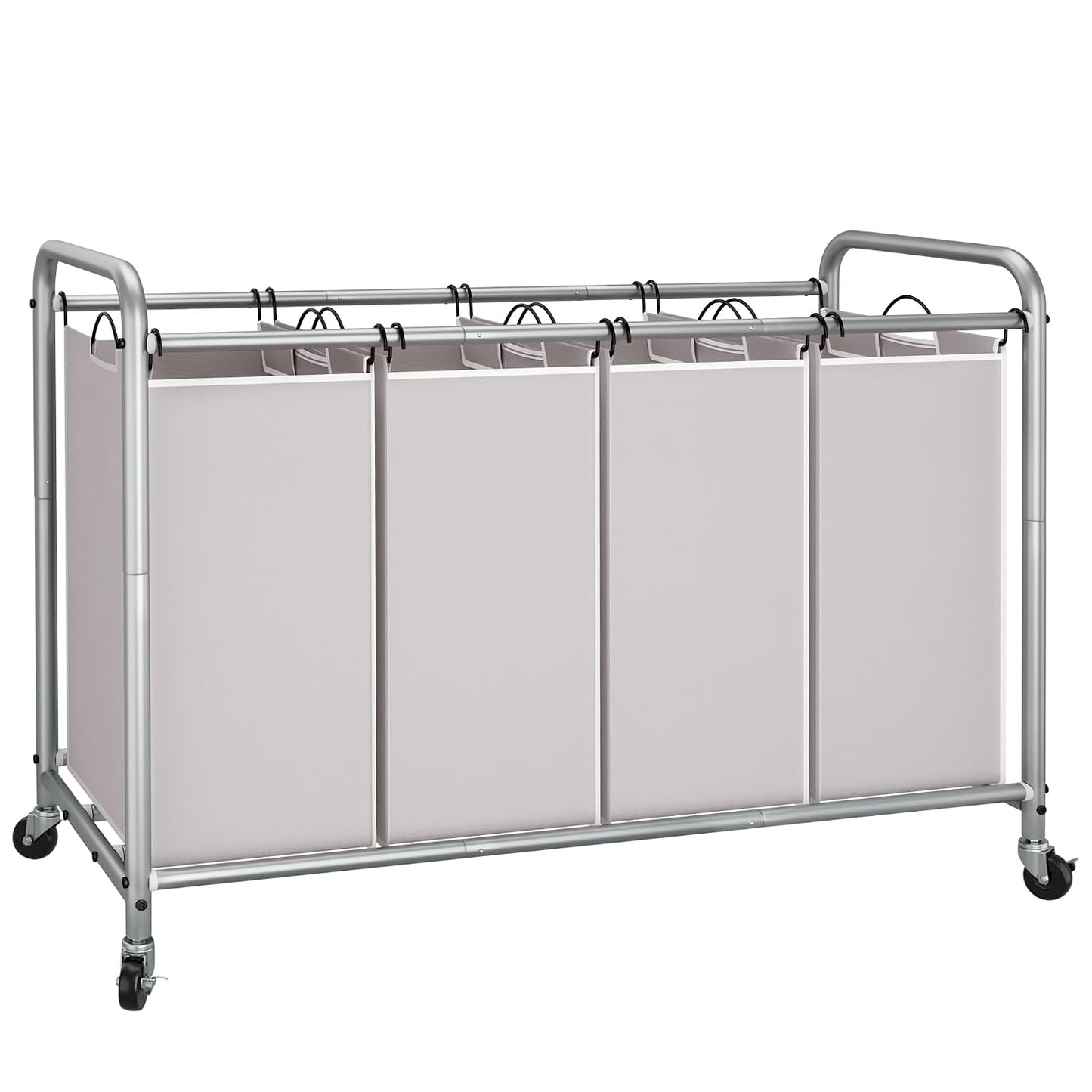 STORAGE MANIAC Laundry Sorter 4 Section, 47.5 Gal (180 L) Laundry Hamper with Wheels, Clothes Divider Basket Sorter, Separator Hamper Cart with Removable Bags, Gray