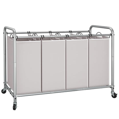 STORAGE MANIAC Laundry Sorter 4 Section, 47.5 Gal (180 L) Laundry Hamper with Wheels, Clothes Divider Basket Sorter, Separator Hamper Cart with Removable Bags, Gray