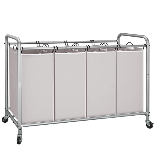 STORAGE MANIAC Laundry Sorter 4 Section, 47.5 Gal (180 L) Laundry Hamper with Wheels, Clothes Divider Basket Sorter, Separator Hamper Cart with Removable Bags, Gray