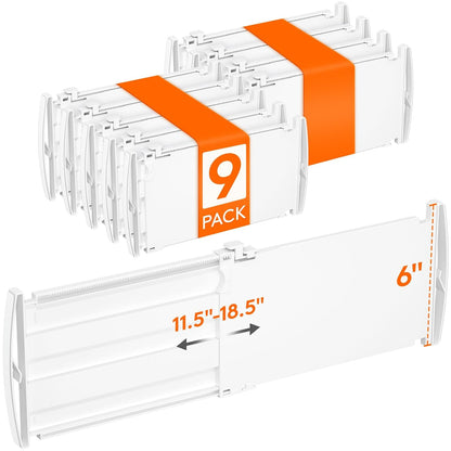 Lifewit 6" Tall 9 Pack Drawer Dividers, 11.5"-18.5" Adjustable Deep Drawer Organizer Clothes, Expandable White Plastic Separators for Dresser, Kitchen, Cabinet, Closet, Office Organization & Storage