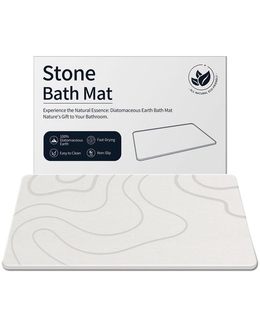 ZIKIBL Diatomaceous Earth Bath Mat, Quick Dry Stone Mat White 24x16 | Fast Drying, Super Absorbent, Non-Slip, Easy Maintenance, Easy to Clean, Sustainable Material