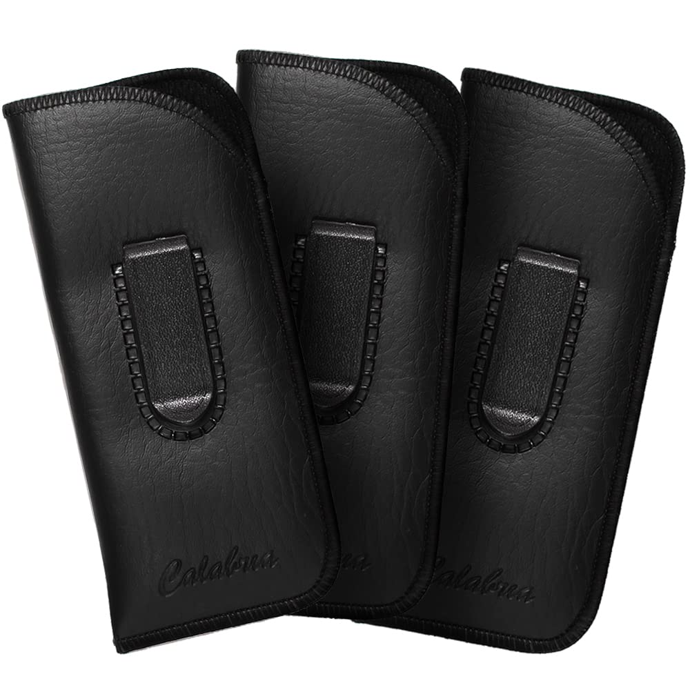 Calabria Slim Eye Glasses Case with Clip Soft PU Leather Black (3Pack) Men Women Eyeglass Pouch Slip-In Eyewear Sunglasses Bag