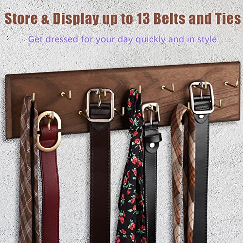 Belt Organizer, Wall Mounted Hanger for Closet, Brown | Wooden Belt Hanger Tie Hanger Space Saving Holds Over 28 Belts, Wooden Rack for Tie and Scarf Storage