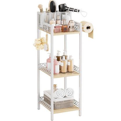 Slim Bathroom Storage Shelf Unit, Makeup Organizer for Small Spaces | 3 Tier Rustic Makeup Organizer for Cosmetic and Skincare, Space Saving Standing Shelves for Bathroom,Bedroom,Kitchen,Laundry