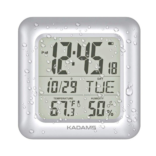 Bathroom Clock 9.5" Kitchen Wall Clock with Large... (Silver)
