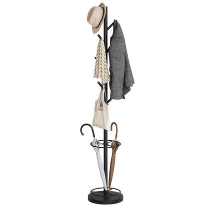 Coat Rack Freestanding with Umbrella Holder, Coat Rack Stand with 8 Hooks, Heavy Duty Coat Tree for Entryway, Modern Clothing Rack, Metal Coat Hanger Stand for Bedroom, Office, Black YM03BB
