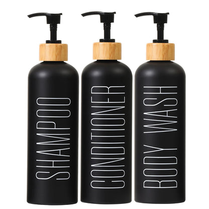 16oz 3-Pack Refillable Black Bathroom Shower Set - Empty Bottles with Pump for Shampoo, Conditioner, or Body Wash