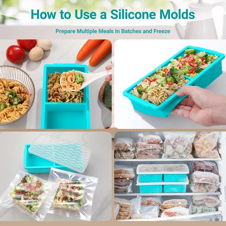 Aopigavi Silicone Freezer Tray with Lid – 2-Cup Soup Freezer Container Molds, Large Ice Cube Trays for Freezing Soup, Sauce & Broth, Meal Prep & Food Storage – Oven & Dishwasher Safe, 2-Pack