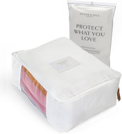 Luxury Organic Cotton Sweater Storage Bag For Cashmere 15 Inch | Fits 4 Fine Knits, Breathable, Moth Proof, Garment Storage Bag For Cashmere, Zippered, Certified Carbon Neutral, White