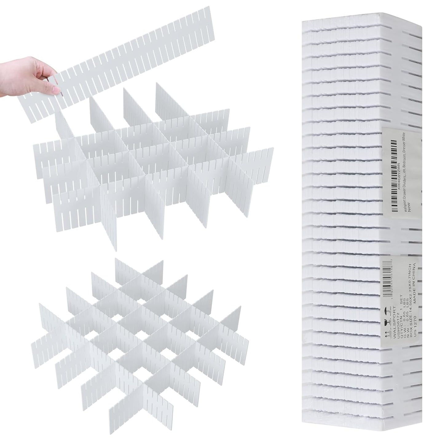 ALBAD Plastic Drawer Dividers Adjustable Drawer Organizer Dividers Separator for Tidying Clutter/Cutlery/Underwear/Socks/Clothes/Dresses/Boxes/Bins in Kitchen Bathroom Bedroom Office