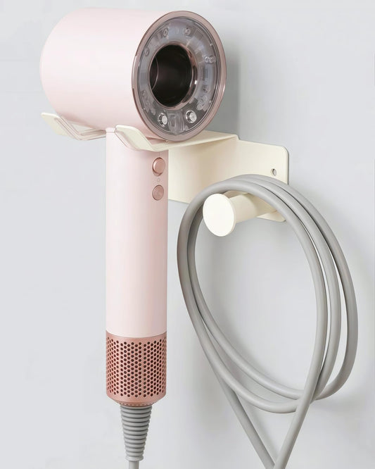 Hair Dryer Holder, Dyson Hair Dryer Holder, Blow Dryer Holder with Cord Hook SUS304 Stainless Steel Wall Mount, Self Adhesive/Screw Space Saving Hairdryer Holder for Bathroom White