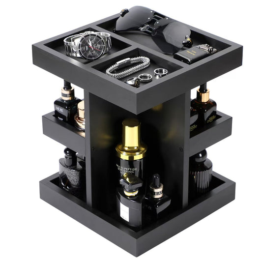 EXIN DECHEN Cologne Organizer for Men,Birthday Gifts for Men,Wooden Black | Easy Installation,360° Rotating,Boyfriend Husband Dad Gift Ideas,Mens Accessories for Desk,Bathroom Countertop,Vanity,Dresser