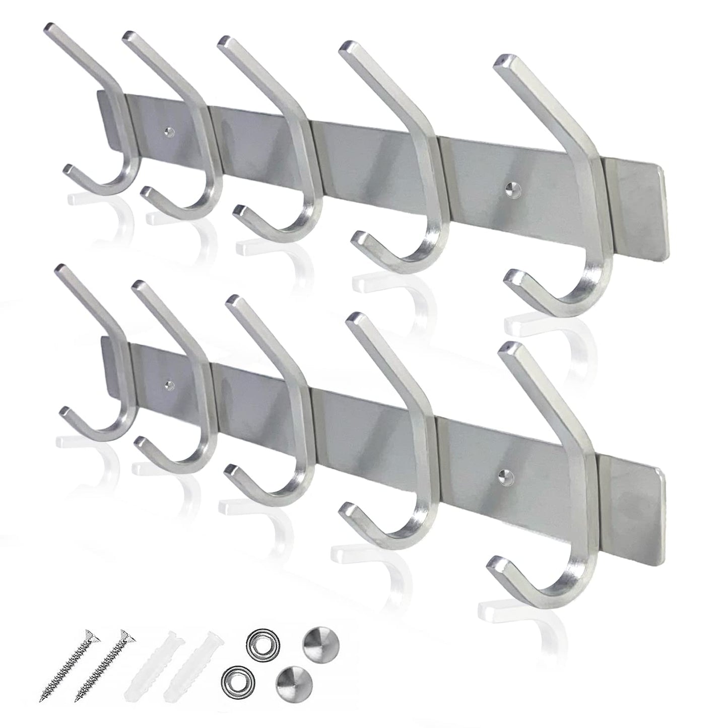 GlazieVault Coat Rack Wall Mount - Stainless Steel (2 Pack) - Heavy Duty Hooks for Hat, Towel, Robes, Jacket, Clothes - Bathroom, Entryway Hanger