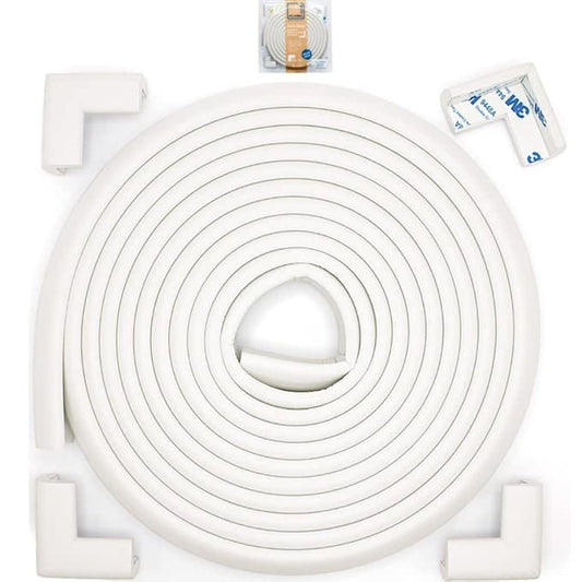 Roving Cove Slimfit Corner Edge Protector for Baby Proofing (Small 15ft Edge 4 Corners), Furniture Safety Bumper Guard, Soft NBR Rubber Foam, 3M Adhesive, Oyster White (Off White)